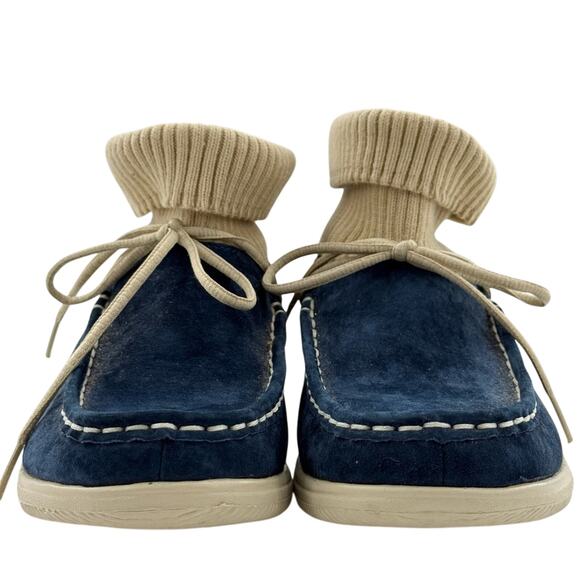 Propet Leather Cardigan Fold Over Moccasin Comfort Suede Skip On Boot Blue 7 - Picture 7 of 10